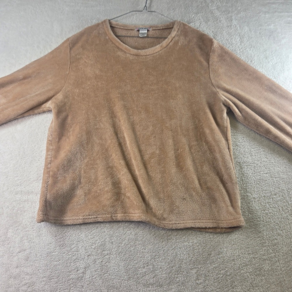Em and Alfie Womens Camel Tan Plush Fleece Long Sleeve Crew Neck Top Size 3XL